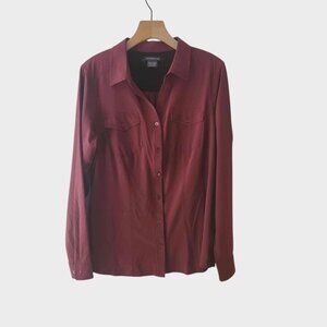 ExOfficio Button Up Shirt Long Sleeve Burgundy Outdoor Hiking Womens Large NEW